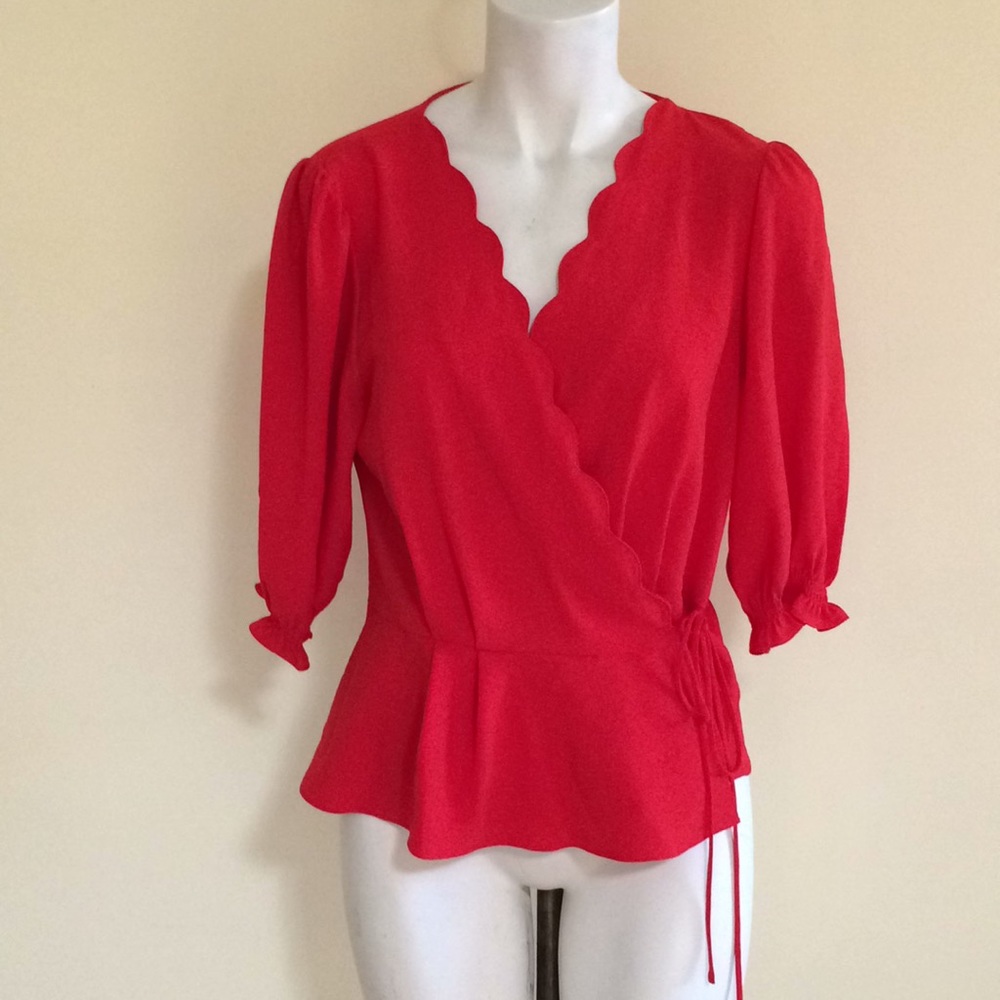 Topshop Crossover Red Blouse Size 8